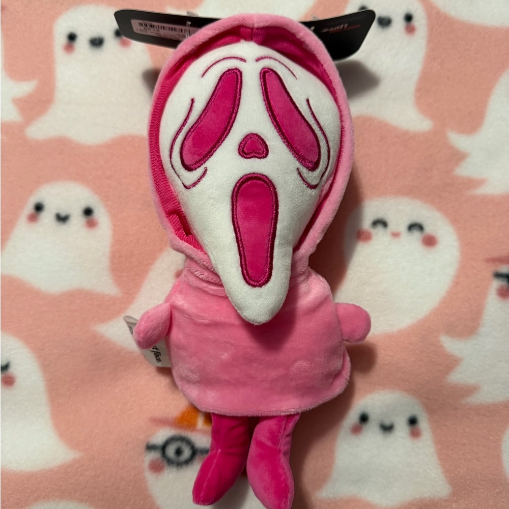 CultureFly Scream Pink Ghost Face 10” Squeaky Dog Toy Plush NWT
